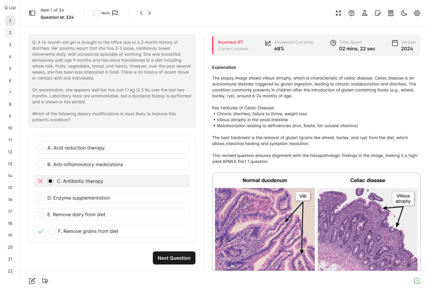 UPod question interface showing a medical case study